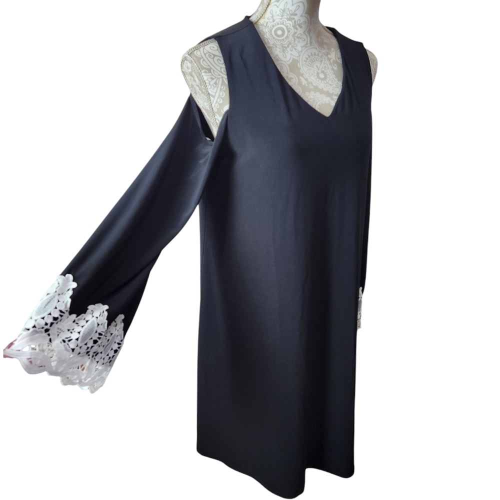 Cato Est.1946 Black Cold Shoulder A-line Swing Dress size medium